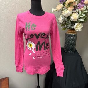 NWT Kerusso “He Loves Me” Pink Thermal Long Sleeve Shirt | Small- Faith